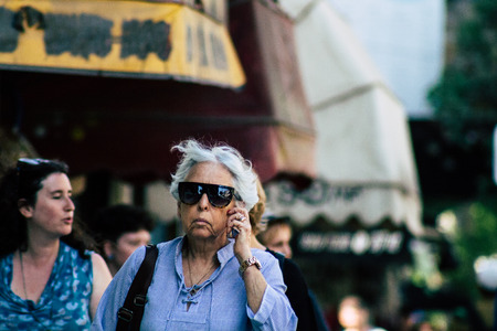 Tel Aviv Israel June 16, 2019 View of unknown Israeli people walking in the streets of Tel Aviv in the afternoonのeditorial素材