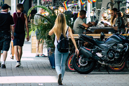 Tel Aviv Israel June 16, 2019 View of unknown Israeli people walking in the streets of Tel Aviv in the afternoonのeditorial素材