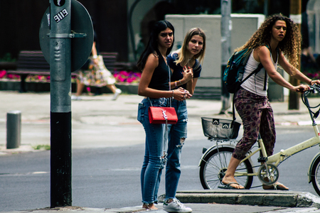 Tel Aviv Israel June 16, 2019 View of unknown Israeli people walking in the streets of Tel Aviv in the afternoonのeditorial素材
