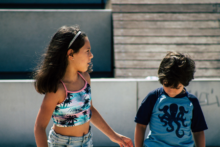 Tel Aviv Israel June 15, 2019 View of unknown Israeli children having fun on the beach of Tel Aviv in the afternoonのeditorial素材
