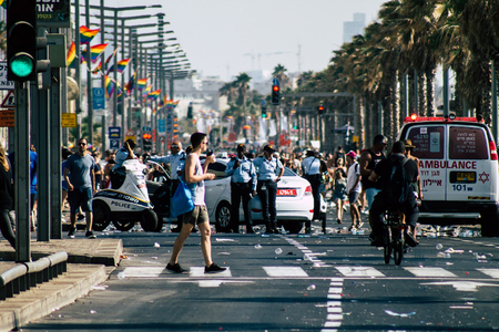 Tel Aviv Israel June 16, 2019 View of a Israeli police officers in the streets of Tel Aviv in the afternoonのeditorial素材