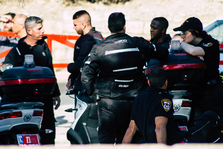 Tel Aviv Israel June 16, 2019 View of a Israeli police officers in the streets of Tel Aviv in the afternoonのeditorial素材