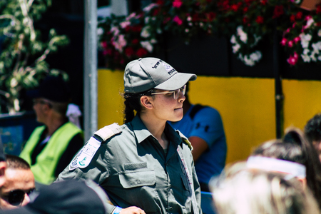 Tel Aviv Israel June 17, 2019 View of unknown Israeli soldier walking in the streets of Tel Aviv in the afternoonのeditorial素材