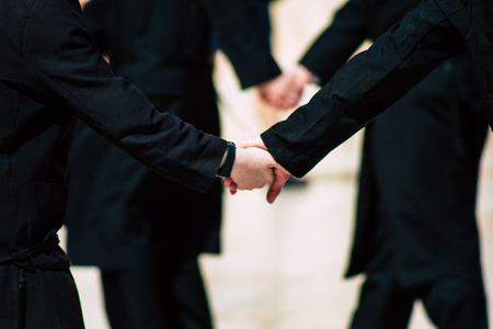 Jerusalem Israel June 19, 2019 View of unknown orthodox Israeli man dancing front the Western wall in the Old city of Jerusalem in the afternoonのeditorial素材