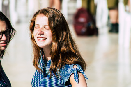 Jerusalem Israel June 19, 2019 View of unknown Israeli woman praying at the Western wall in the Old city of Jerusalem in the afternoonのeditorial素材
