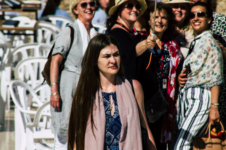 Jerusalem Israel June 19, 2019 View of unknown Israeli woman praying at the Western wall in the Old city of Jerusalem in the afternoonのeditorial素材