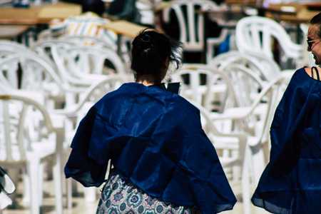 Jerusalem Israel June 19, 2019 View of unknown Israeli woman praying at the Western wall in the Old city of Jerusalem in the afternoonのeditorial素材