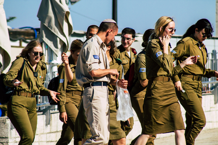 Jerusalem Israel June 19, 2019 View of Israeli soldier visiting the Western wall at the Old city of Jerusalem in the afternoonのeditorial素材