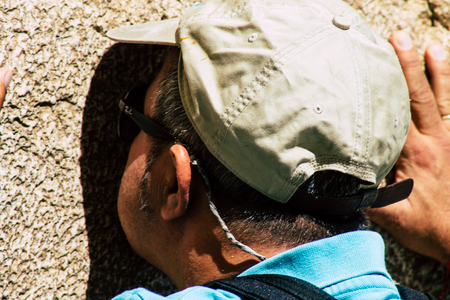 Jerusalem Israel June 19, 2019 View of unknown people praying at the Western wall in the Old city of Jerusalem in the afternoonのeditorial素材