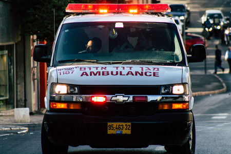 Jerusalem Israel June 19, 2019 View of a Israeli ambulance rolling in the streets of Jerusalem in the afternoonのeditorial素材