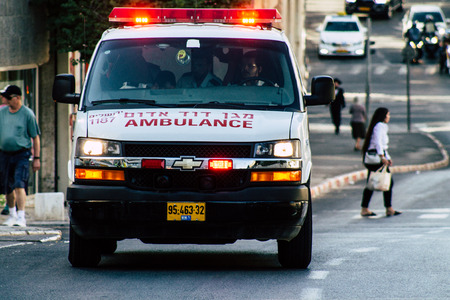 Jerusalem Israel June 19, 2019 View of a Israeli ambulance rolling in the streets of Jerusalem in the afternoonのeditorial素材