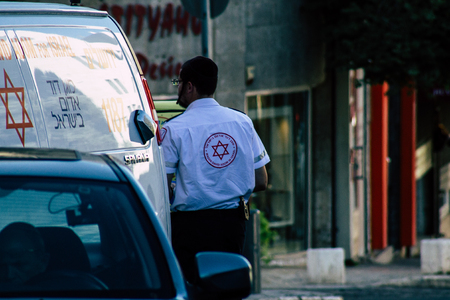 Jerusalem Israel June 19, 2019 View of a Israeli ambulance rolling in the streets of Jerusalem in...