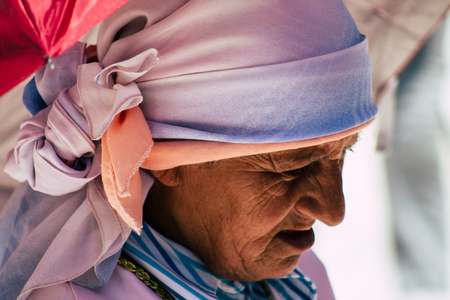 Jerusalem Israel June 24, 2019 View of unknown Israeli woman praying at the Western wall in the Old city of Jerusalem in the afternoonのeditorial素材