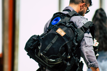 Jerusalem Israel June 24, 2019 View of Israeli police walking front the Western wall at the Old city of Jerusalem in the afternoonのeditorial素材