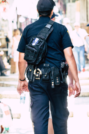 Jerusalem Israel June 24, 2019 View of Israeli police walking front the Western wall at the Old city of Jerusalem in the afternoonのeditorial素材