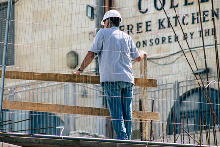 Jerusalem Israel June 24, 2019 View of unknown Israeli worker building a permanent pluralistic...