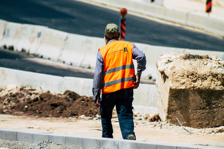 Jerusalem Israel June 24, 2019 View of worker building a new road in Jerusalem in the afternoon