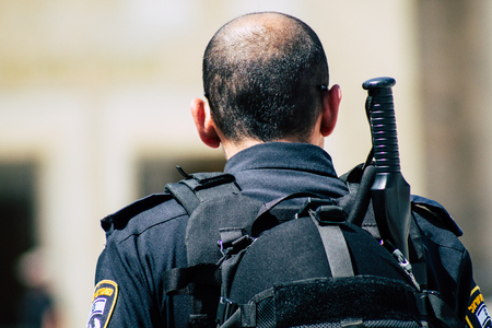 Jerusalem Israel June 24, 2019 View of Israeli police walking front the Western wall at the Old city of Jerusalem in the afternoonのeditorial素材