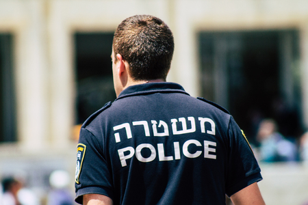 Jerusalem Israel June 24, 2019 View of Israeli police walking front the Western wall at the Old city of Jerusalem in the afternoonのeditorial素材