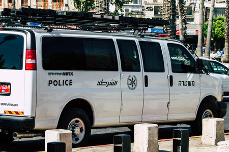 Jerusalem Israel June 24, 2019 View of a Israeli police car rolling in the streets of Jerusalem in the afternoonのeditorial素材
