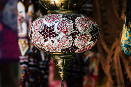 Jerusalem Israel June 24, 2019 Closeup of decorative objects sold in a souvenirs shop at the bazaar of the old city of Jerusalem in the morningのeditorial素材