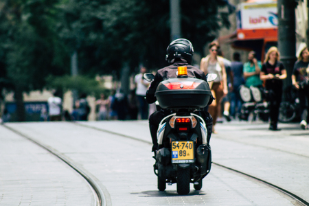 Jerusalem Israel July 2, 2019 View of a Israeli police motorcycle rolling in the streets of Jerusalem in the afternoonのeditorial素材