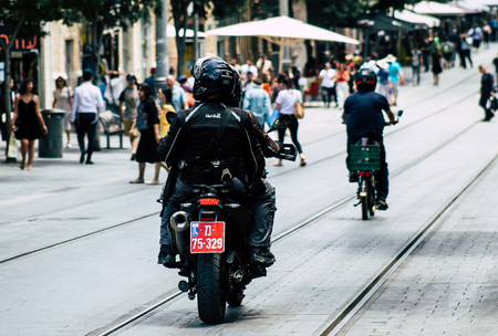 Jerusalem Israel July 2, 2019 View of a Israeli police motorcycle rolling in the streets of Jerusalem in the afternoonのeditorial素材