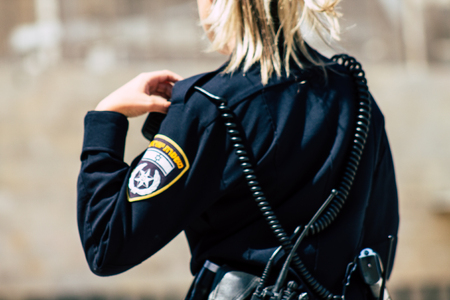 Jerusalem Israel July 2, 2019 View of Israeli police walking front the Western wall at the Old city of Jerusalem in the afternoonのeditorial素材