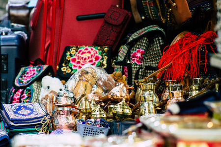 Jerusalem Israel July 3, 2019 Closeup of decorative objects sold in a souvenirs shop at the bazaar of the Old city of Jerusalem in the morningのeditorial素材