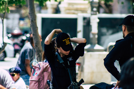 Jerusalem Israel July 2, 2019 View of Israeli police walking in the streets of Jerusalem in the afternoonのeditorial素材