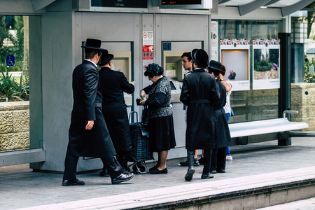 Jerusalem Israel July 2, 2019 View of unknown Israeli people at the tramway station in Jaffa street in the morningのeditorial素材