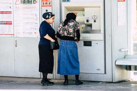 Jerusalem Israel July 2, 2019 View of unknown Israeli people at the tramway station in Jaffa street in the morningのeditorial素材