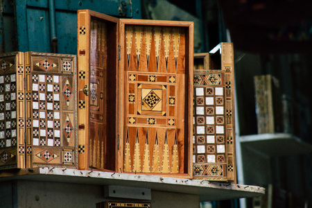 Jerusalem Israel July 3, 2019 Closeup of decorative objects sold in a souvenirs shop at the bazaar of the Old city of Jerusalem in the morningのeditorial素材