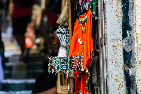 Jerusalem Israel July 3, 2019 Closeup of decorative objects sold in a souvenirs shop at the bazaar of the Old city of Jerusalem in the morningのeditorial素材