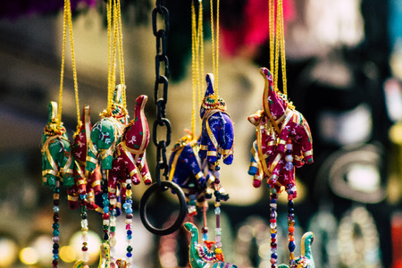 Jerusalem Israel July 3, 2019 Closeup of decorative objects sold in a souvenirs shop at the bazaar...