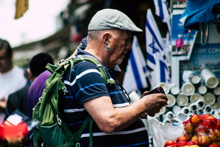 Jerusalem Israel July 3, 2019 View of unknowns Israeli people walking and shopping at the Mahane Yehuda Market in Jerusalem in the morningのeditorial素材