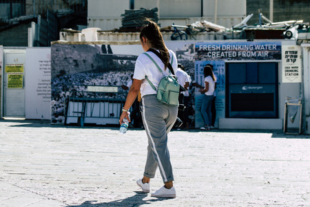 Jerusalem Israel July 4, 2019 View of unknown Israeli people walking front the Western wall in the...