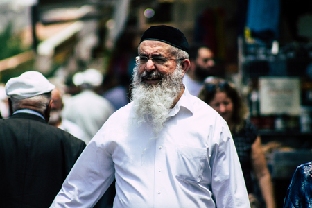 Jerusalem Israel July 3, 2019 View of unknowns Israeli people walking and shopping at the Mahane Yehuda Market in Jerusalem in the morningのeditorial素材