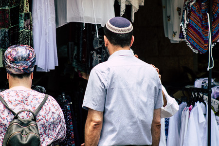 Jerusalem Israel July 3, 2019 View of unknowns Israeli people walking and shopping at the Mahane Yehuda Market in Jerusalem in the morningのeditorial素材