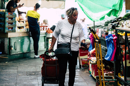 Jerusalem Israel July 3, 2019 View of unknowns Israeli people walking and shopping at the Mahane Yehuda Market in Jerusalem in the morningのeditorial素材