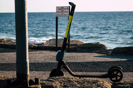 Tel Aviv Israel July 6, 2019 View of a electric scooter parked in the streets of Tel Aviv in the afternoonのeditorial素材