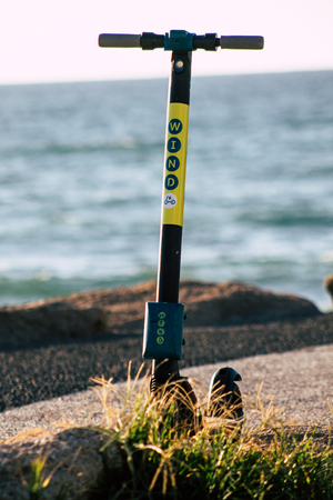 Tel Aviv Israel July 6, 2019 View of a electric scooter parked in the streets of Tel Aviv in the...