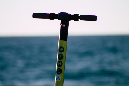 Tel Aviv Israel July 6, 2019 View of a electric scooter parked in the streets of Tel Aviv in the afternoonのeditorial素材