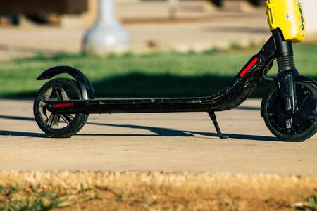 Tel Aviv Israel July 6, 2019 View of a electric scooter parked in the streets of Tel Aviv in the afternoonのeditorial素材