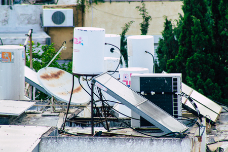 Tel Aviv Israel July 9, 2019 View of buildings from a roof top located in Ben Yehuda street in Tel Aviv in the morningのeditorial素材