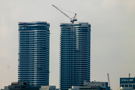 Tel Aviv Israel July 9, 2019 View of buildings from a roof top located in Ben Yehuda street in Tel Aviv in the morningのeditorial素材