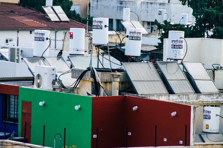 Tel Aviv Israel July 9, 2019 View of buildings from a roof top located in Ben Yehuda street in Tel Aviv in the morningのeditorial素材