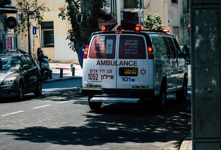 Jerusalem Israel July 10, 2019 View of a Israeli ambulance rolling in the streets of Jerusalem in the afternoonのeditorial素材