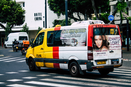 Tel Aviv Israel July 11, 2019 View of traditional Israeli taxi rolling in the streets of Tel Aviv in the afternoonのeditorial素材