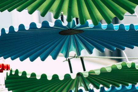 Tel Aviv Israel July 16, 2019 View of Colorful parasols at the carmel market in Tel Avivのeditorial素材